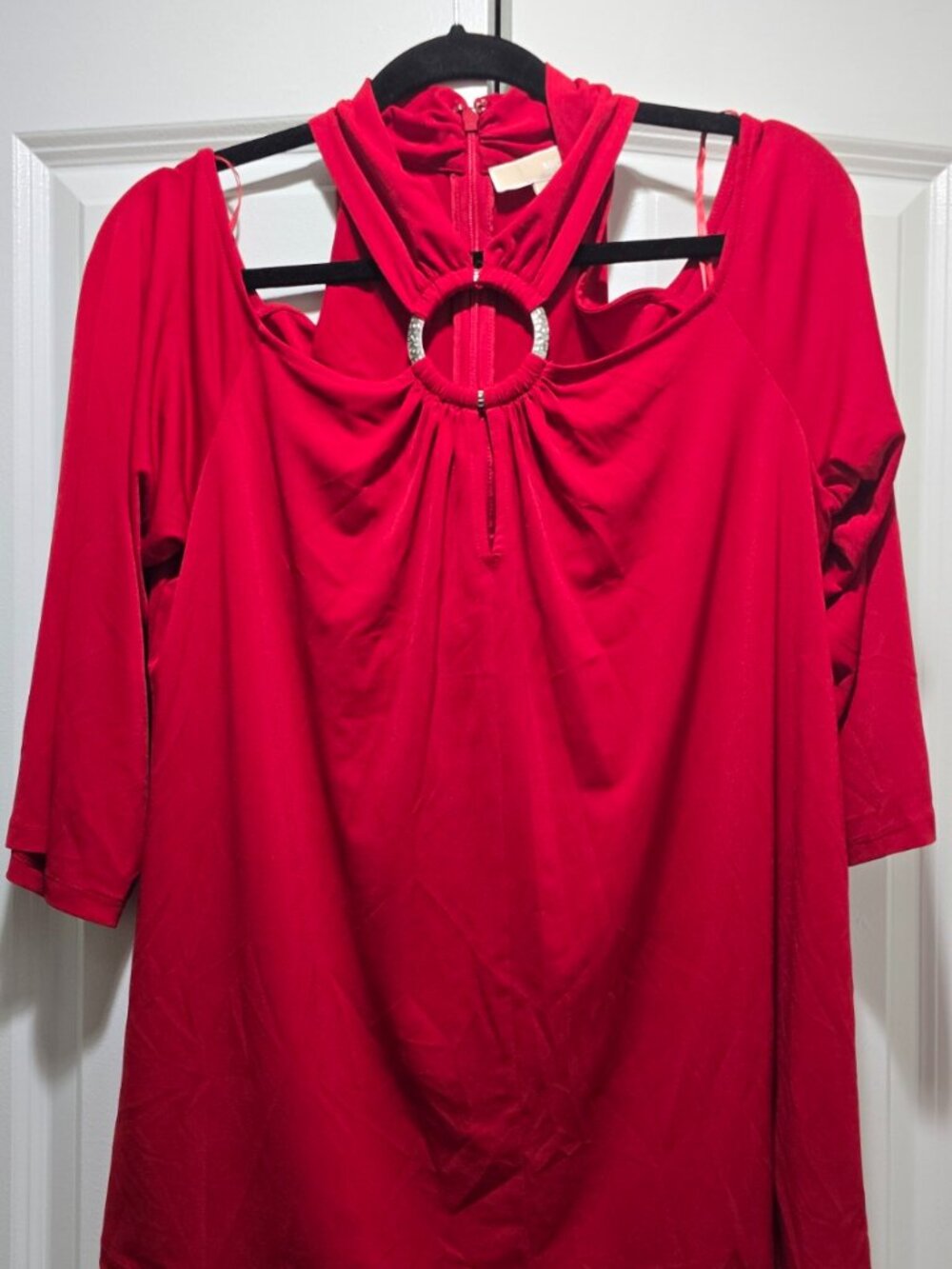 MICHAEL Michael Kors XL Red Cold Shoulder Halter Ring Long Sleeve Top Women